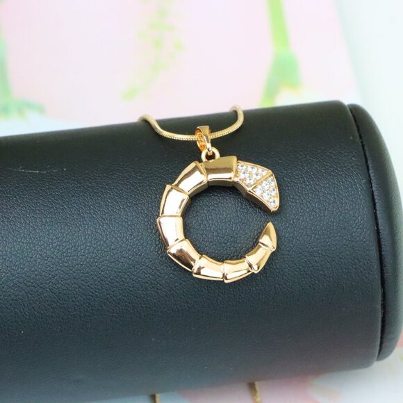 "Rose Gold Curved Segment Pendant with Crystals, XPPT1308 - Picture 3 of 12